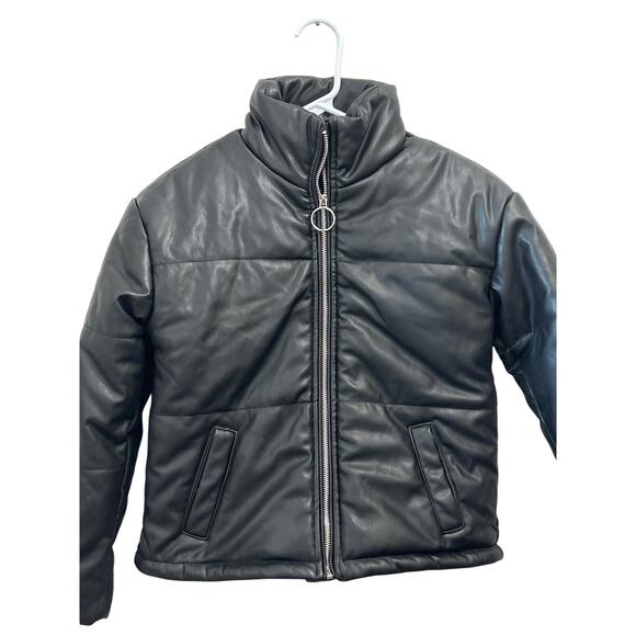 Women's Black Faux Leather Puffer Forever Flower Size Large NEW - Picture 2 of 5